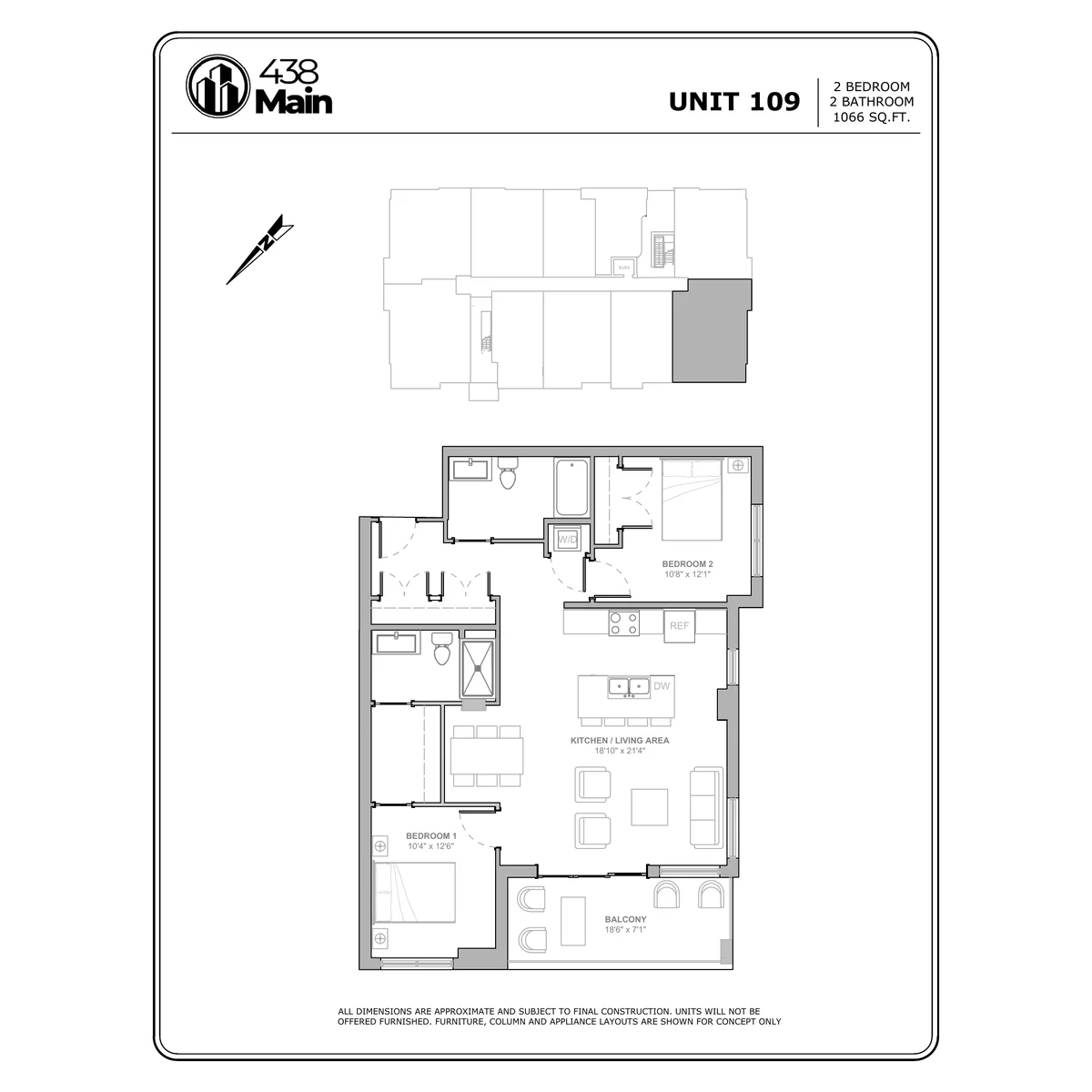 Plan A3 — Two Bedroom, Two Bath · 1,066 sq ft floor plan drawing