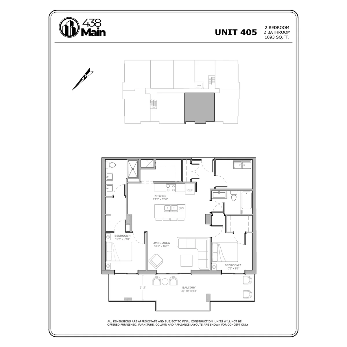 Plan A6 — Two Bedroom, Two Bath · 1,093 sq ft floor plan drawing